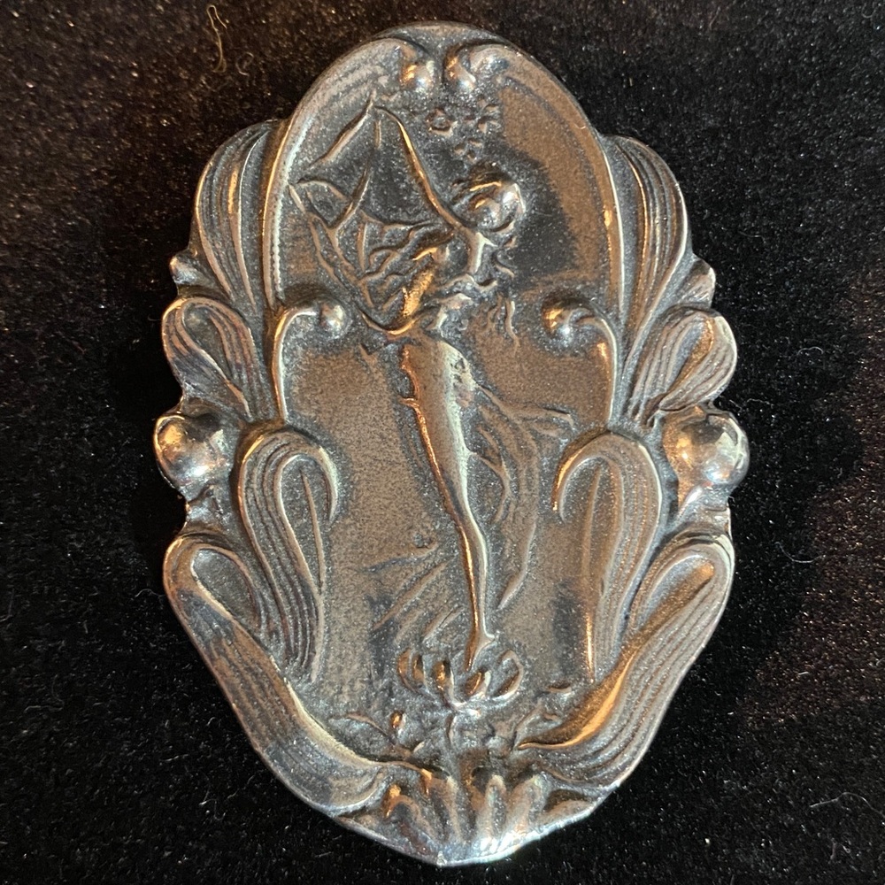 Vintage Canadian Made Garden Fairy Pewter Brooch